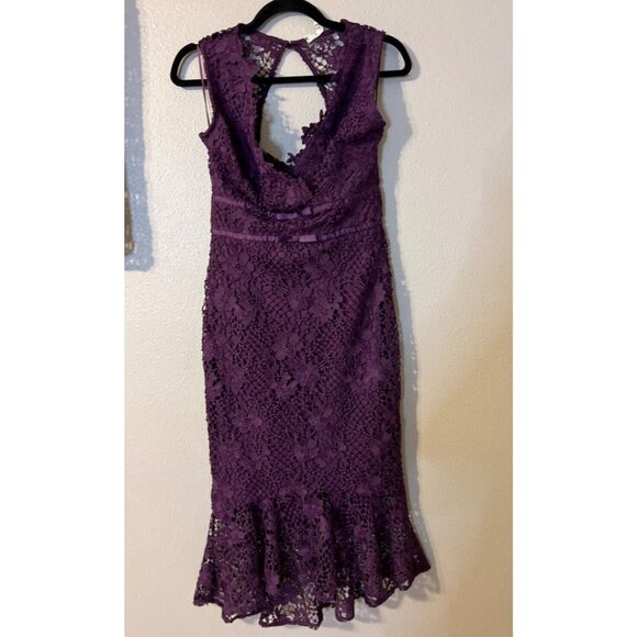 Lipsy Midi Dress 6 Us Eu 38 UK 10 Purple Stretch Hourglass Fit Sleeveless Lace - Picture 5 of 11